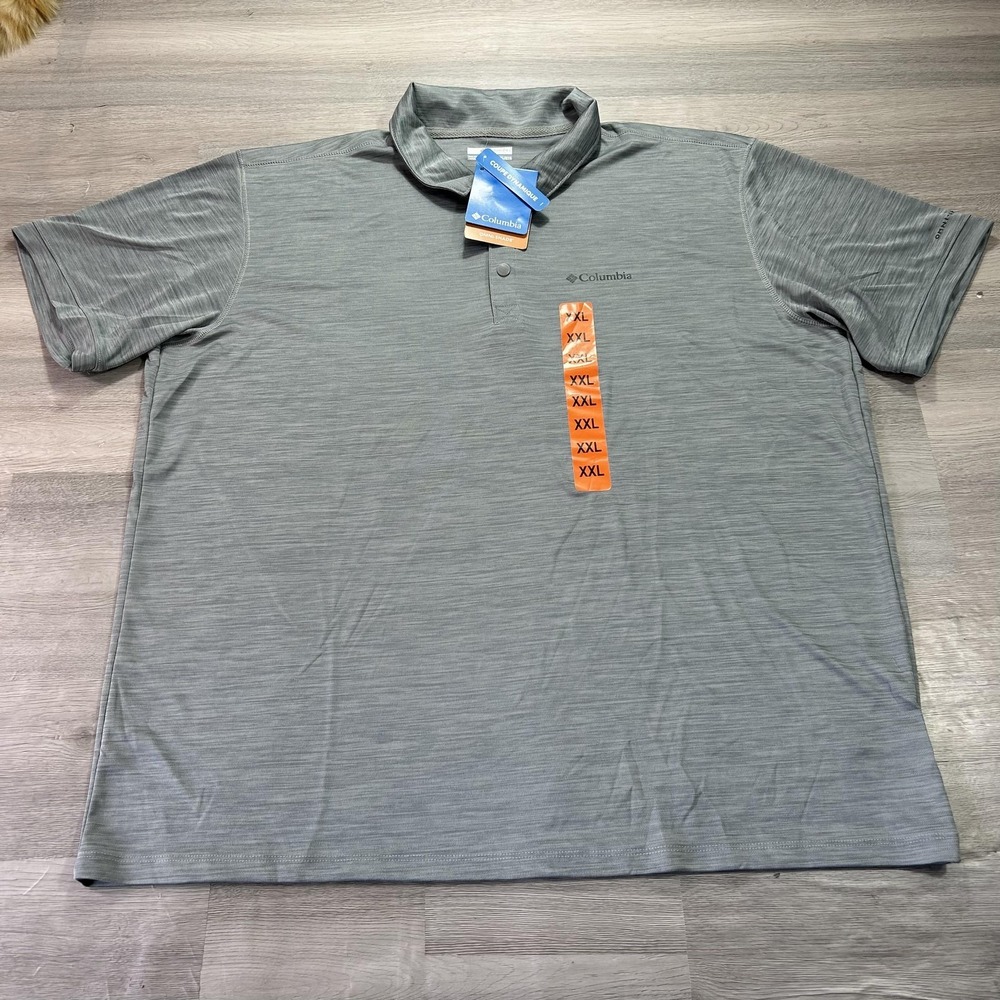 NEW Columbia Omni-Shade Polo Shirt Mens 2XL Gray Solid UV Protection Performance